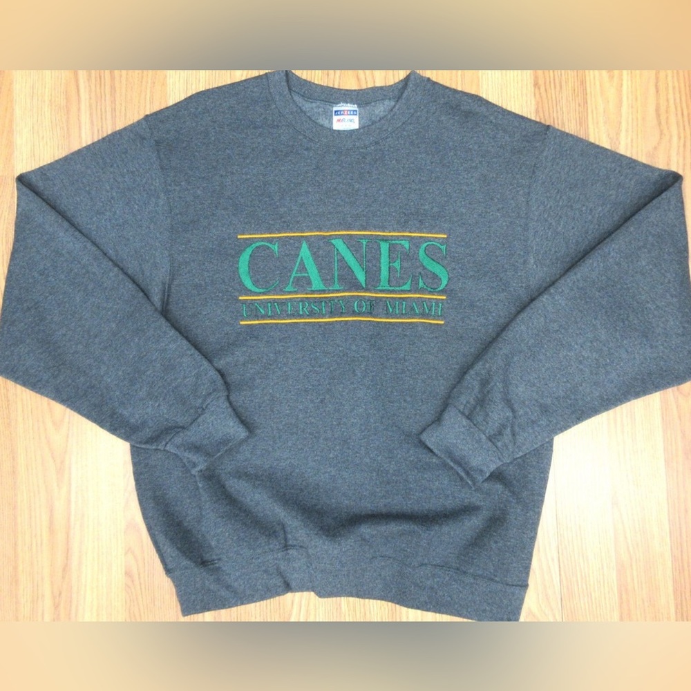 Jerzees Dark Gray University of Miami Embroidered Crewneck Sweatshirt